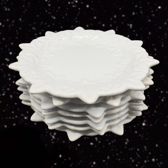 Temp-tations Poinsettia Plate By Tara White Ceramic Flower Pointy Dish set 7 pcs - Picture 4 of 8